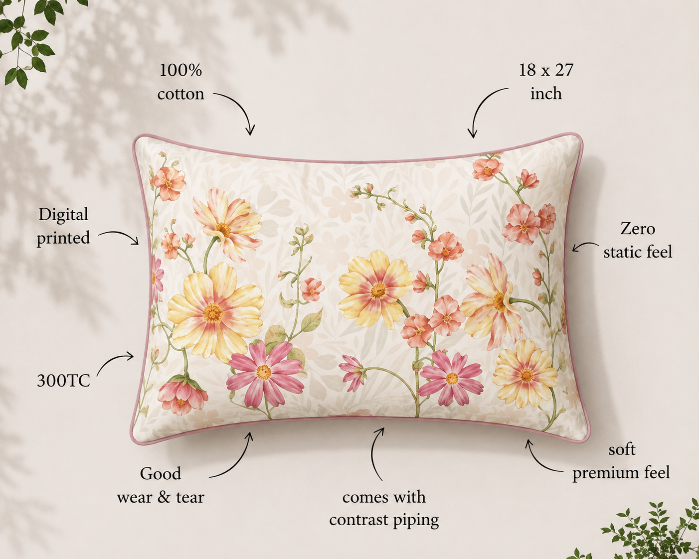 Floral Land 100% Cotton Single Bedsheet – 300 TC