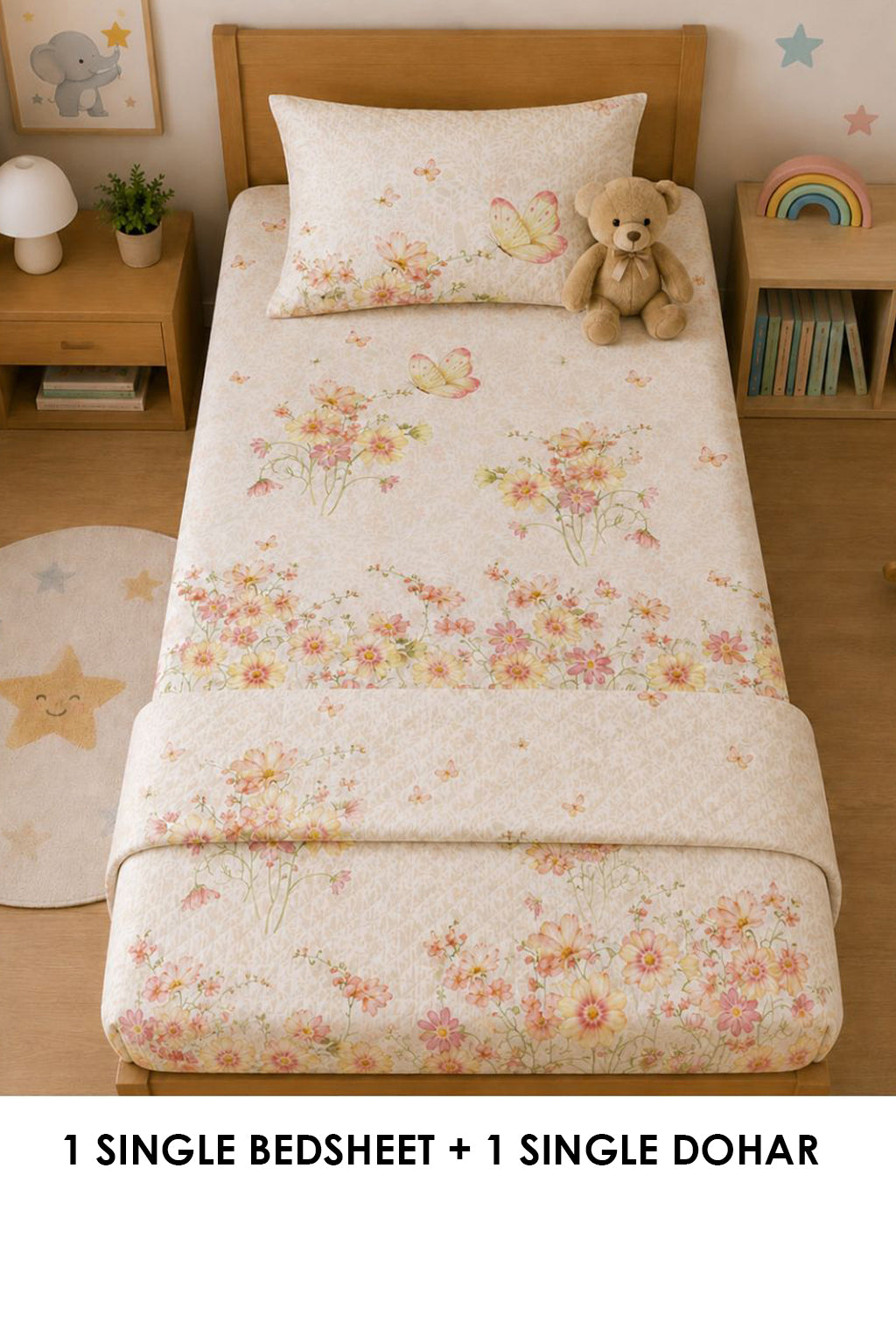 Floral Land Single Bedsheet & Dohar Combo