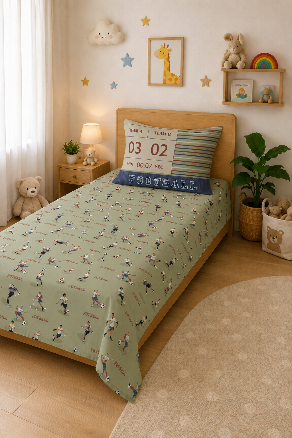 Football 100% Cotton Single Bedsheet – 300 TC