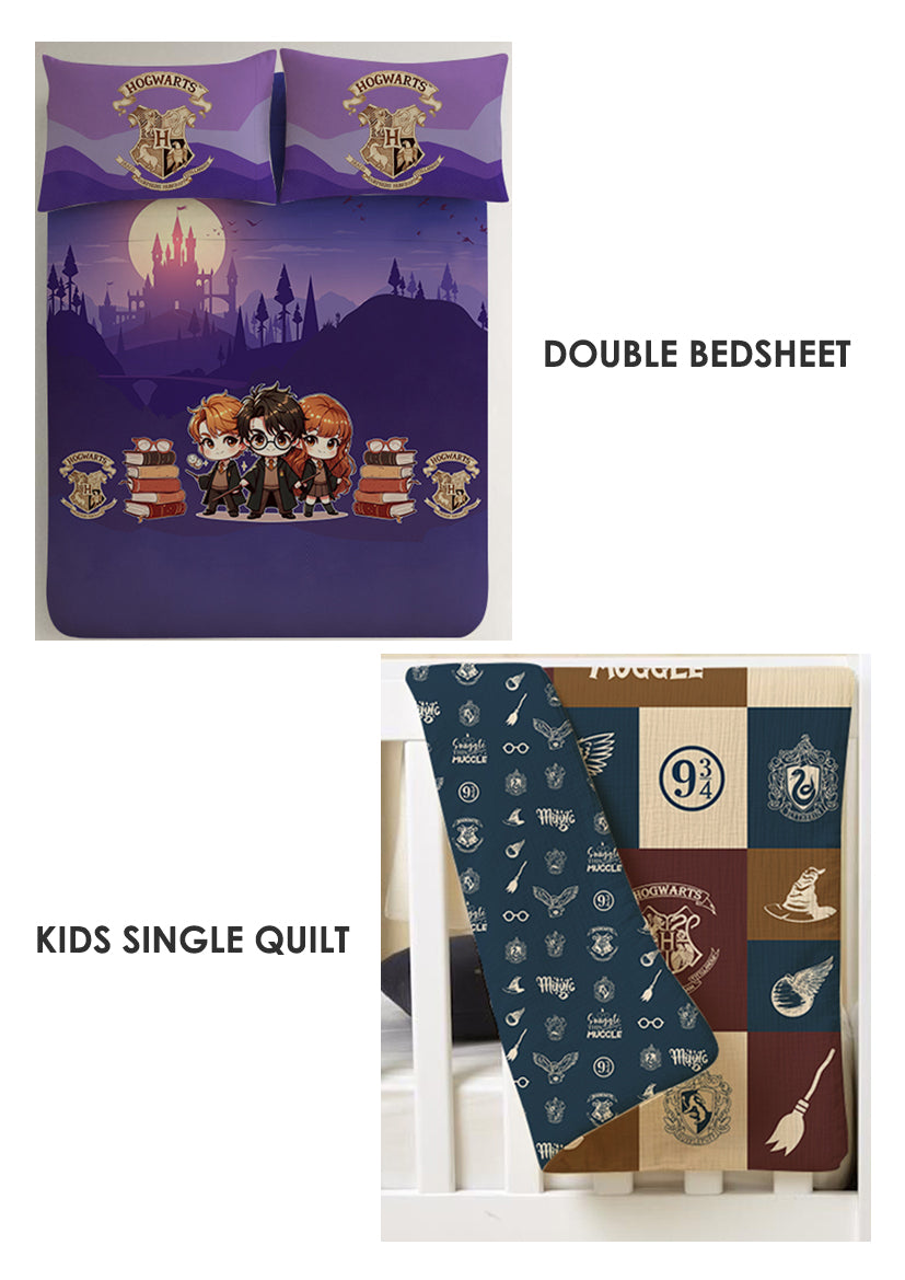Harry Potter Kids Room Combo – King Size Bedsheet + Reversible Kids Quilt