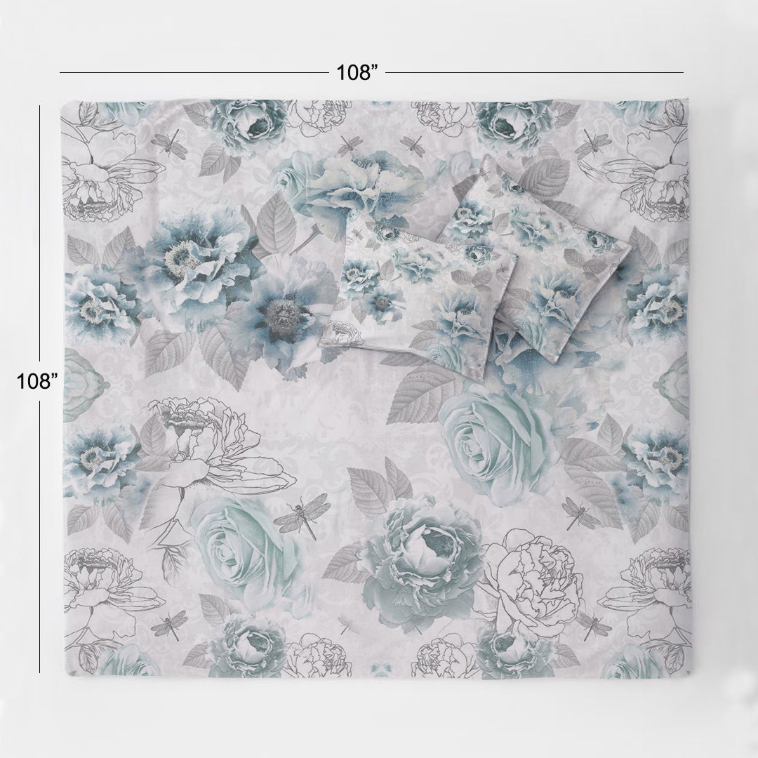 The Bold Blue Rose Luxury Double Bedsheet 800 TC