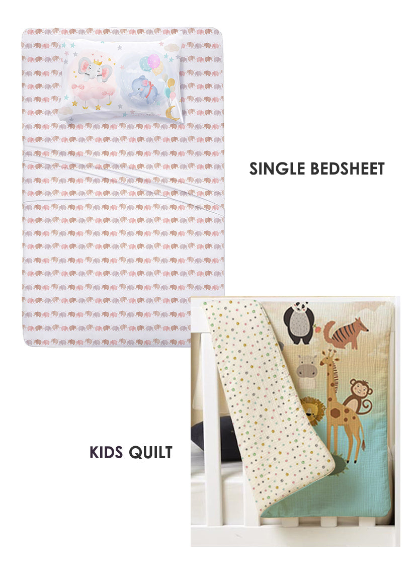 Jungle Safari Single Bedsheet + Single Quilt Combo