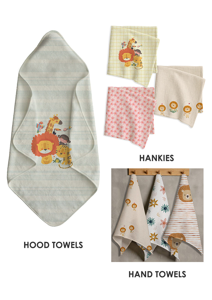 Jungle Kids Bath Linen Combo – Hood Towel + Hankies + Hand Towels