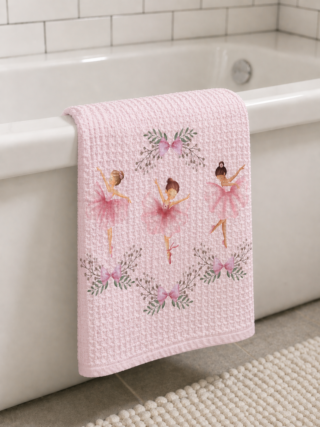 Dancing Ballerinas Waffle Bath Towel – 100% Cotton