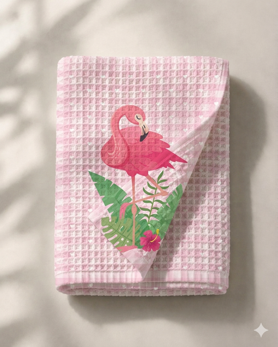 Flamingo Waffle Bath Towel – 100% Cotton