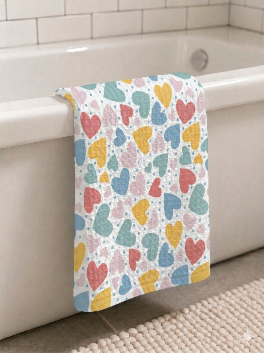 Colorful Hearts Waffle Bath Towel – 100% Cotton