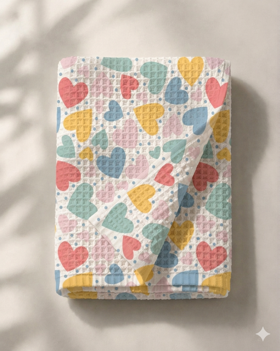 Colorful Hearts Waffle Bath Towel – 100% Cotton