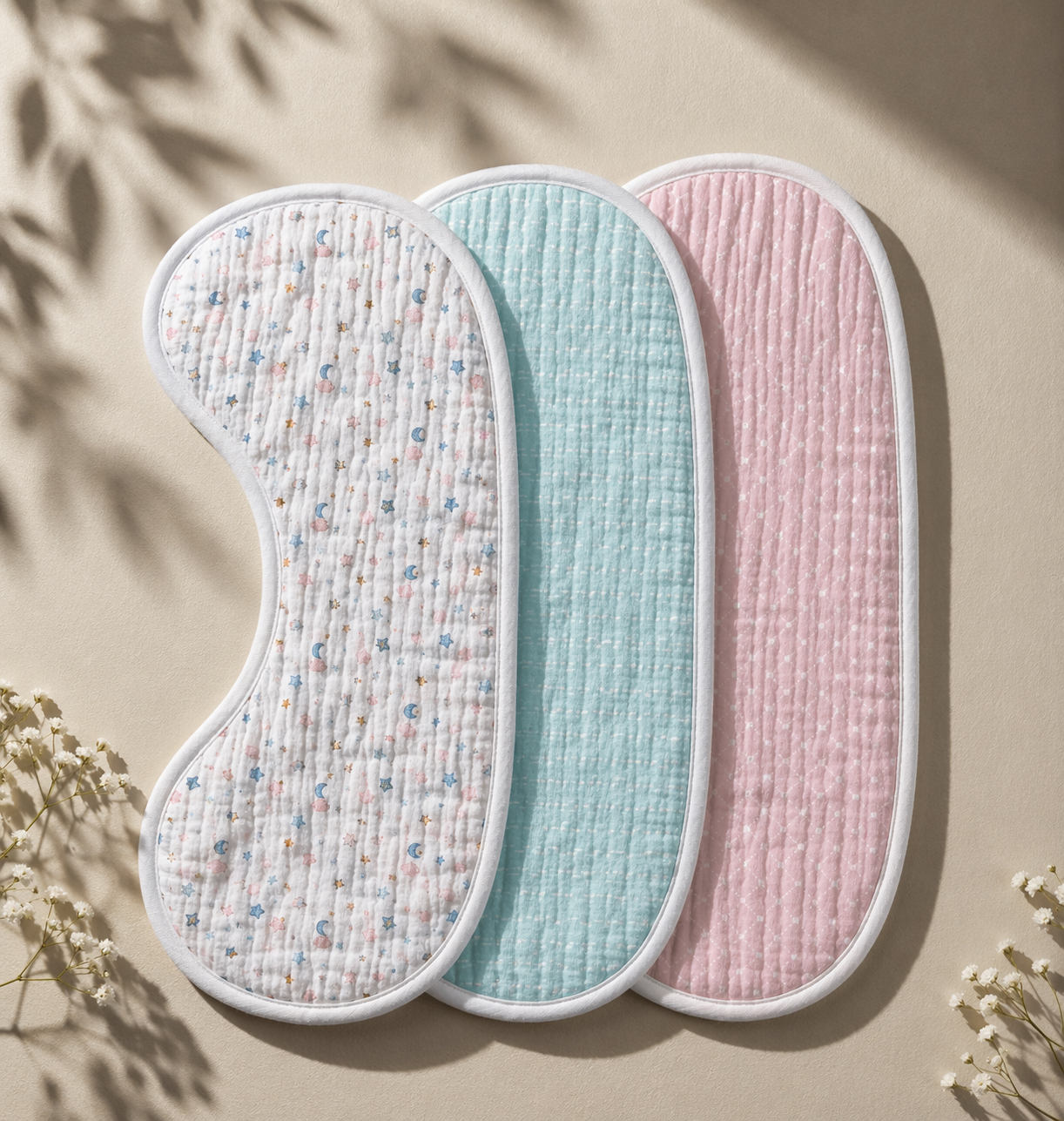 Mermaid Muslin Burp Cloth – Set of 3 | Ultra-Soft & Absorbent