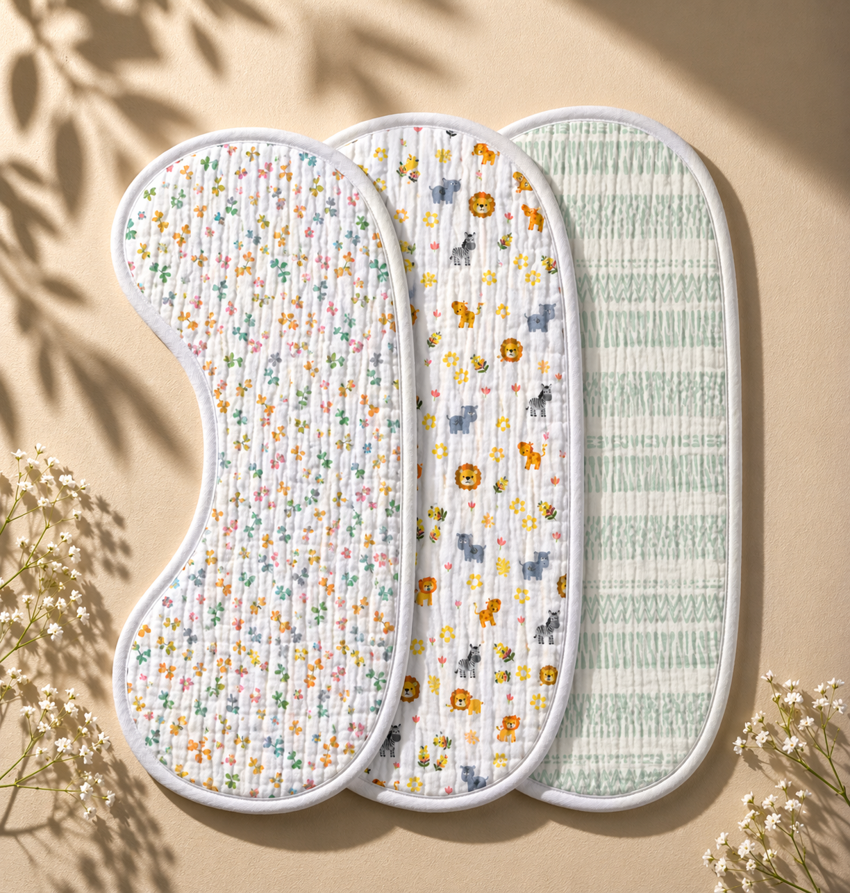 Jungle Muslin Burp Cloth – Set of 3 | Ultra-Soft & Absorbent