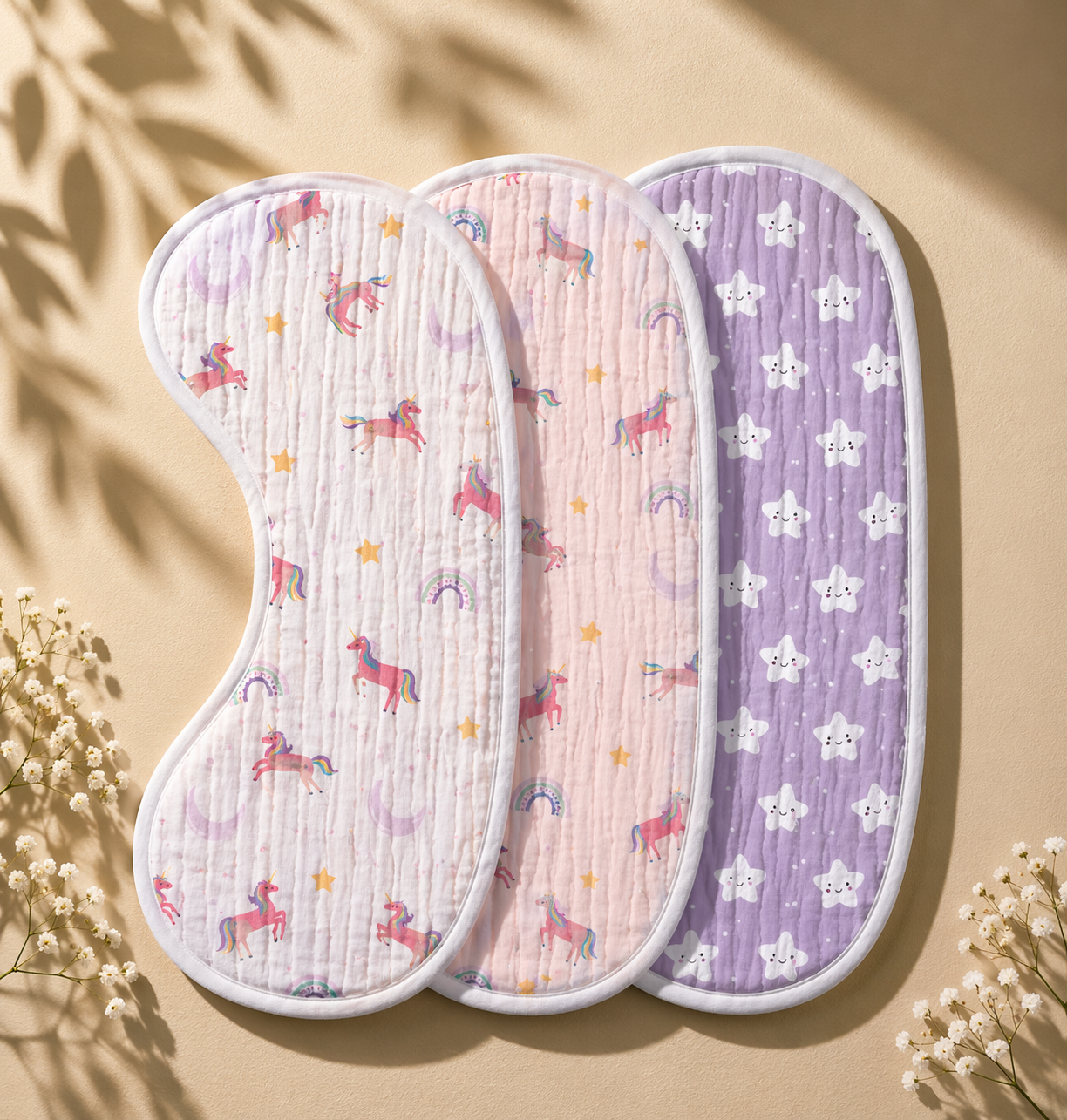 Unicorn Muslin Burp Cloth – Set of 3 | Ultra-Soft & Absorbent