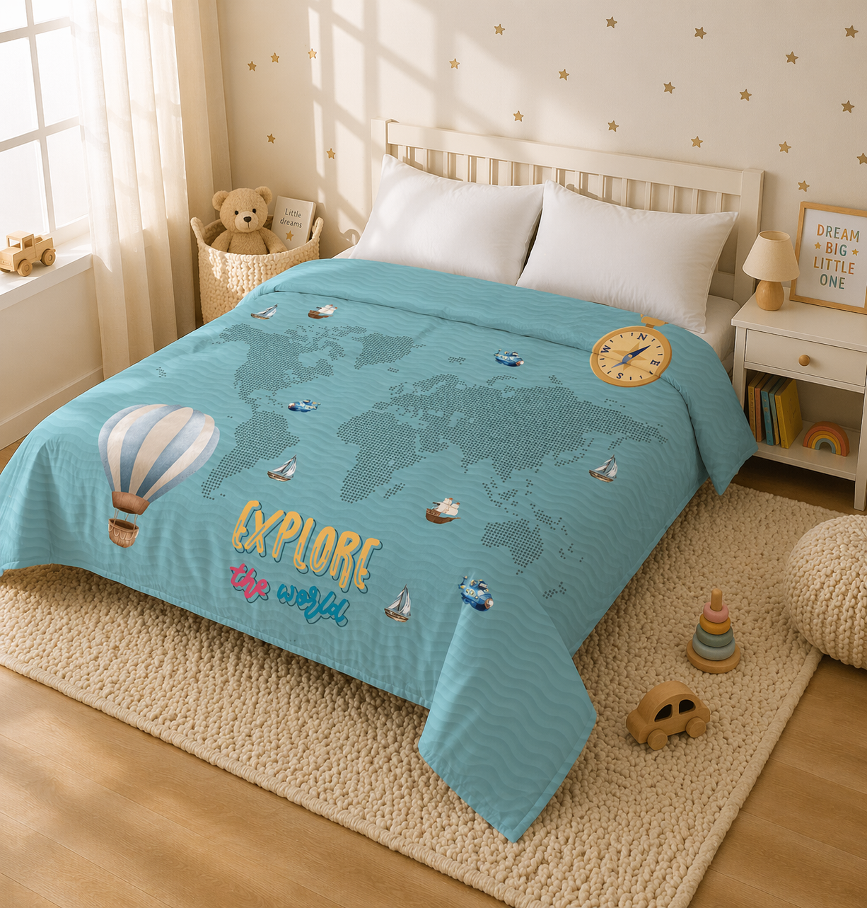 World Map Reversible Kids Double Quilt