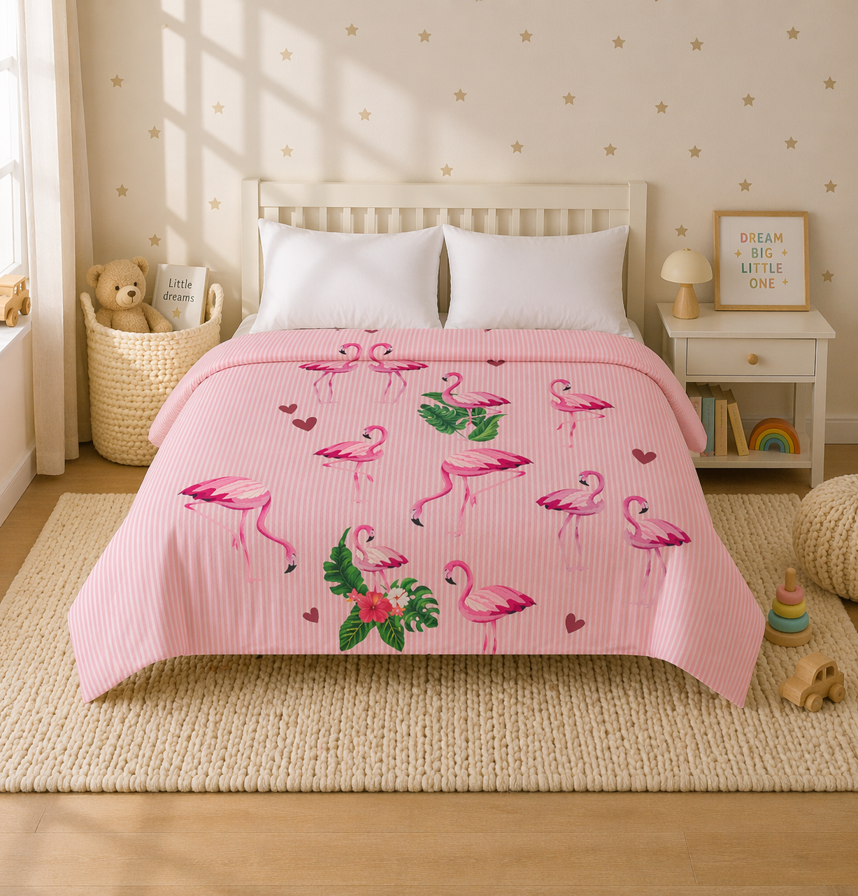 Pretty Pink Flamingo Reversible Kids Double Quilt