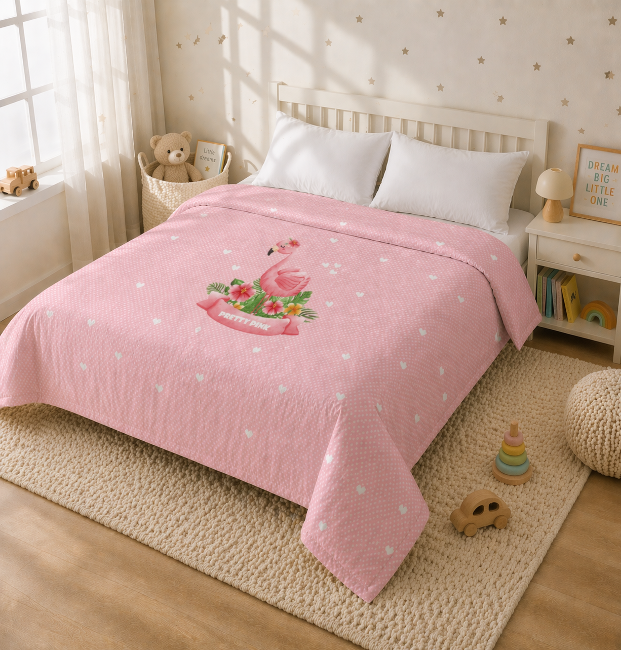 Pretty Pink Flamingo Reversible Kids Double Quilt