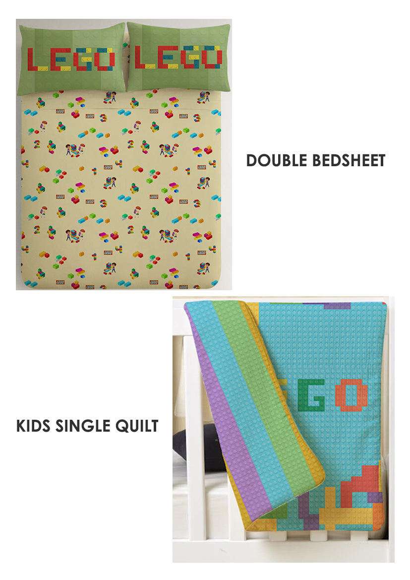Lego Kids Room Combo – King Size Bedsheet + Reversible Kids Quilt