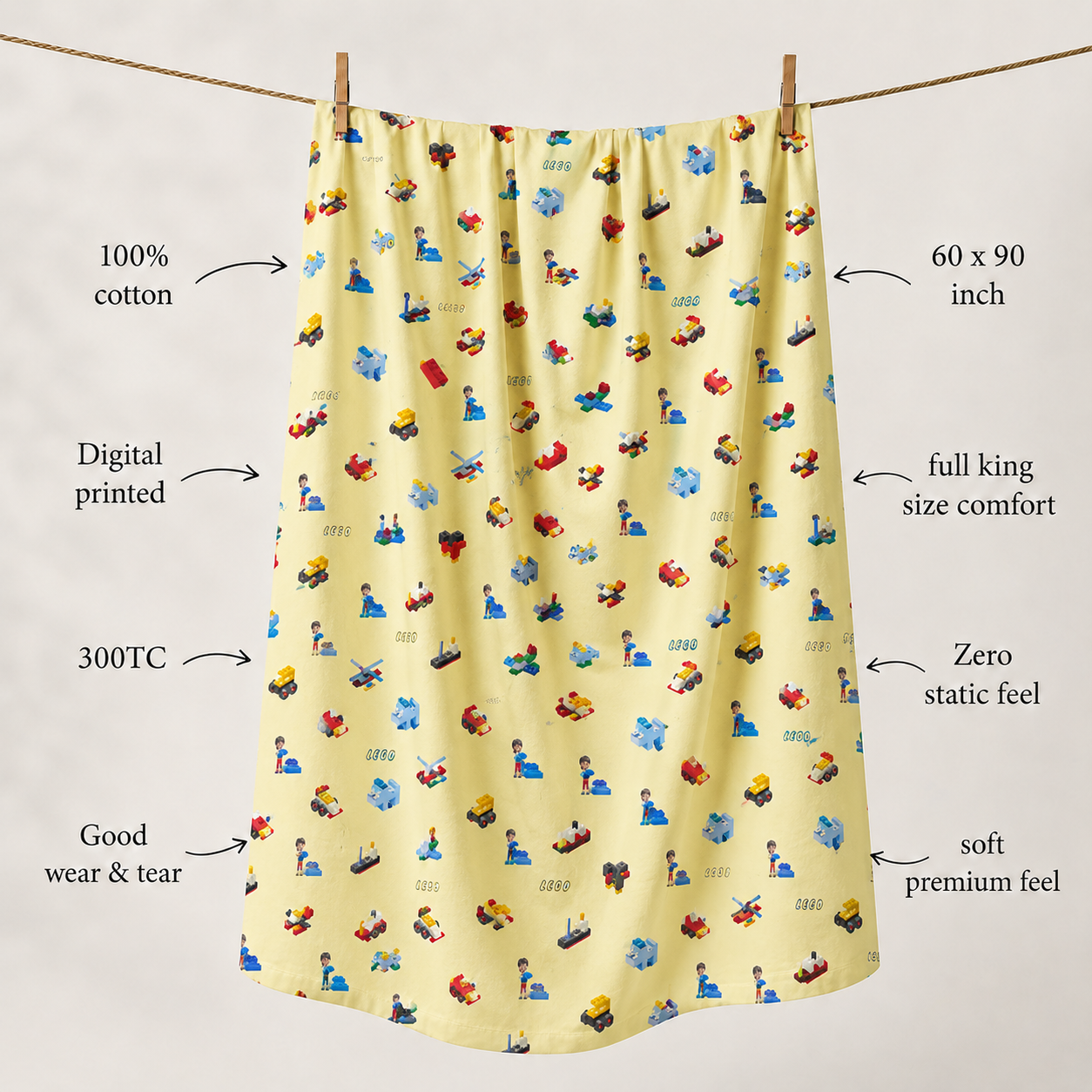 Lego 100% Cotton Single Bedsheet – 300 TC