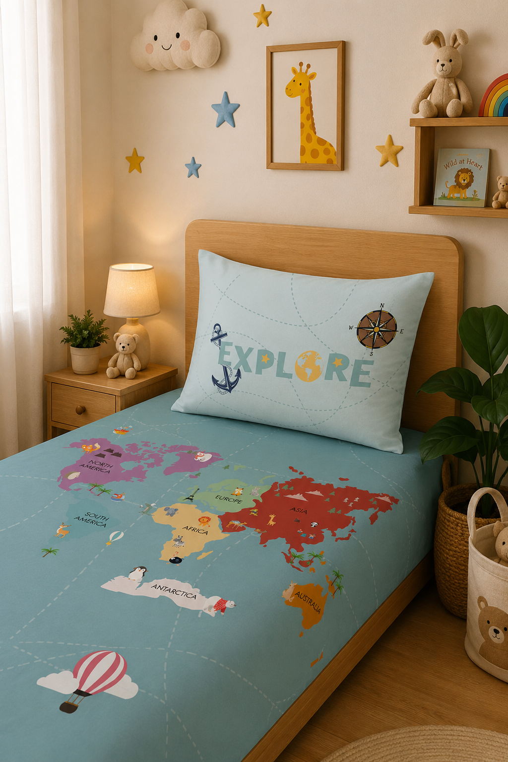 World Map 100% Cotton Single Bedsheet – 300 TC