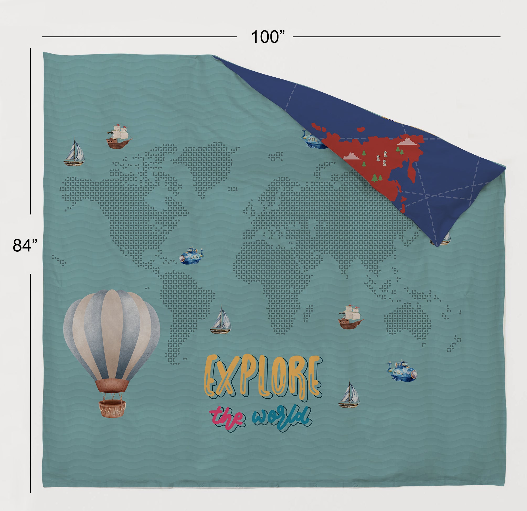 Exploring Map Room Combo – King Size Bedsheet + Reversible Kids Double Quilt