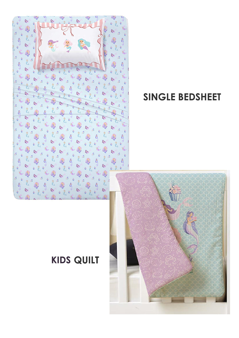 Mermaid Single Bedsheet + Single Quilt Combo
