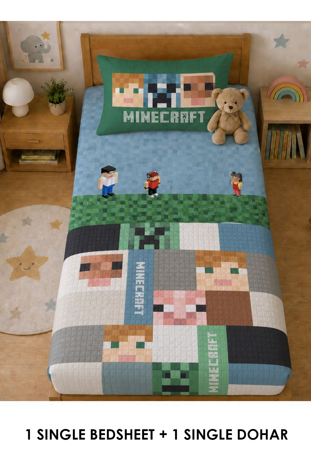 Minecraft Kids Single Bedsheet & Dohar Combo