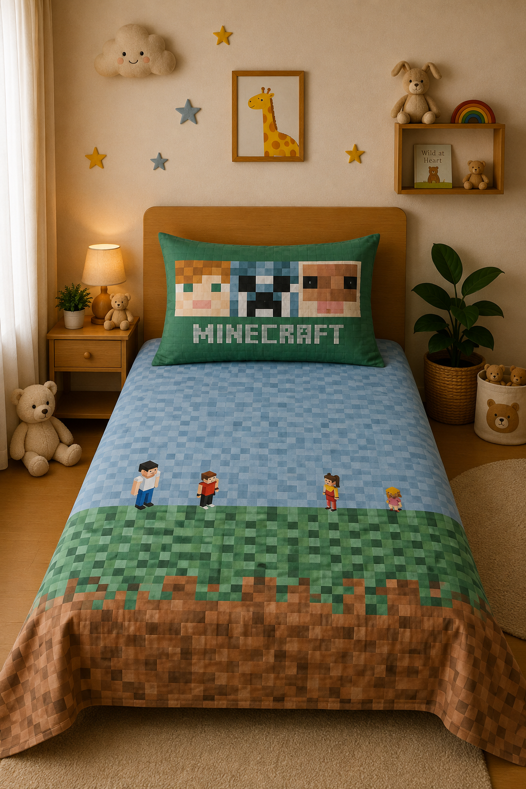 Minecraft Kids Single Bedsheet & Dohar Combo