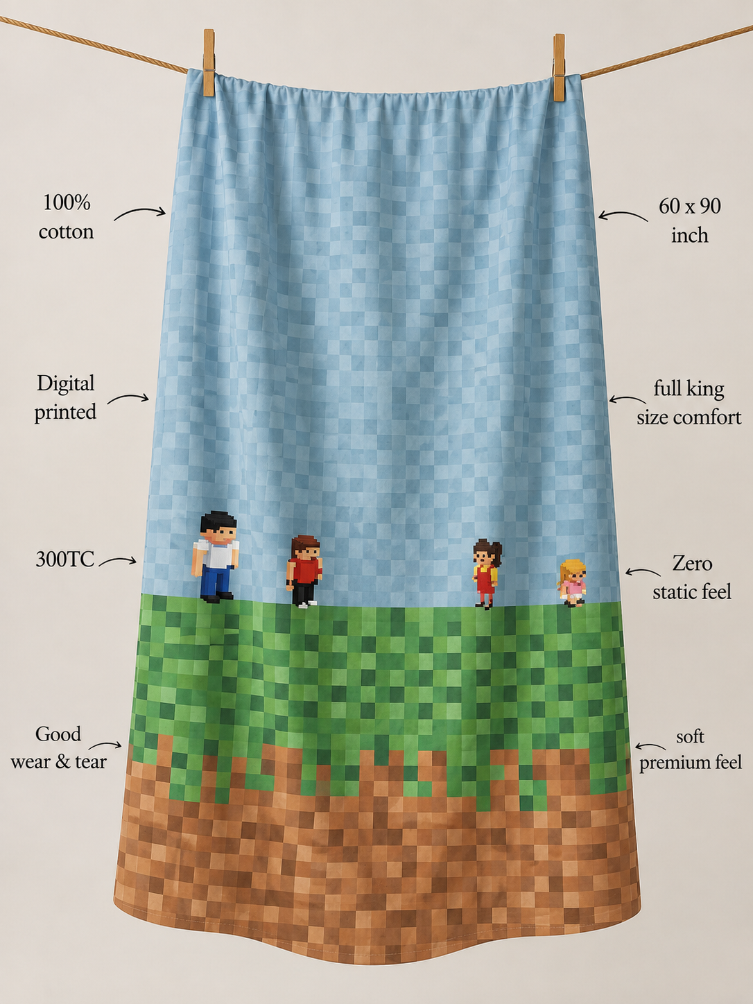 Minecraft Kids Single Bedsheet & Dohar Combo