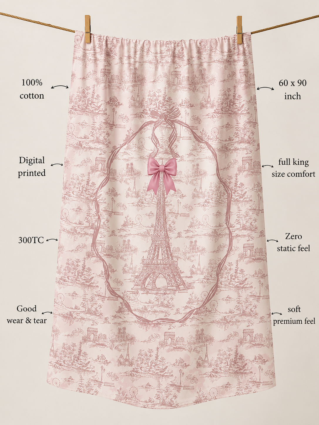 A Day In Paris 100% Cotton Single Bedsheet – 300 TC
