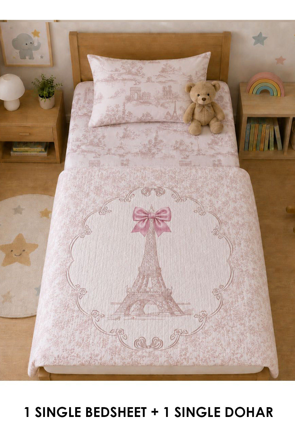 A Day In Paris Kids Single Bedsheet & Dohar Combo