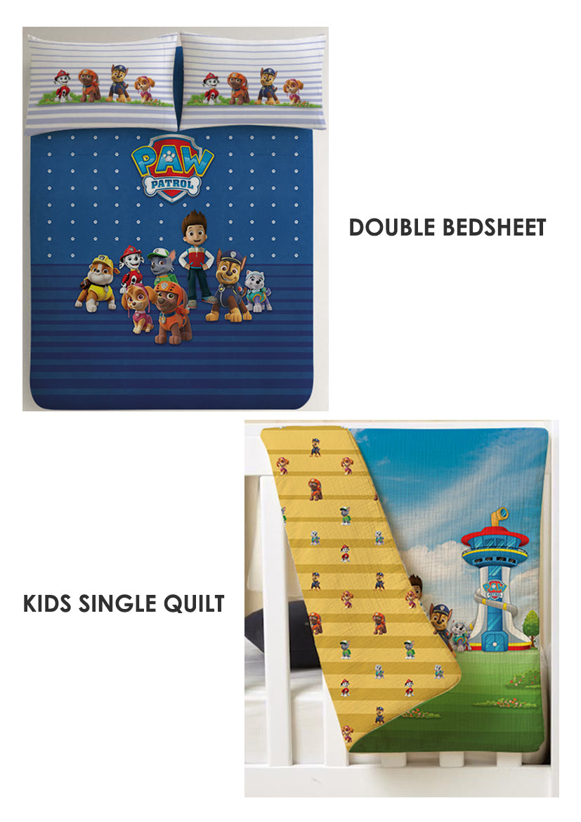 Paw Patrol Kids Room Combo – King Size Bedsheet + Reversible Kids Quilt