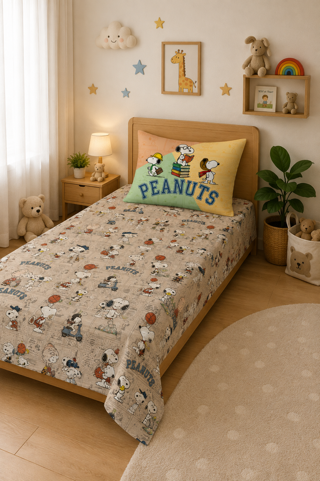 Peanuts 100% Cotton Single Bedsheet – 300 TC