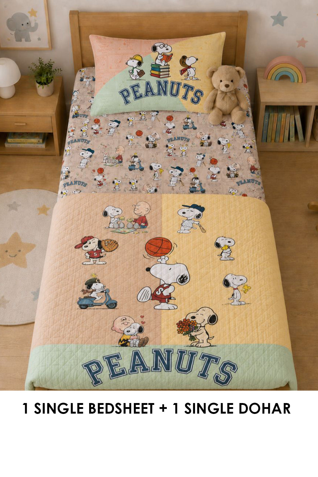 Peanuts Kids Single Bedsheet & Dohar Combo