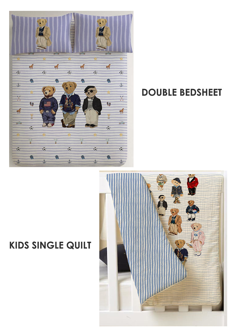 Polo Kids Room Combo – King Size Bedsheet + Reversible Kids Quilt