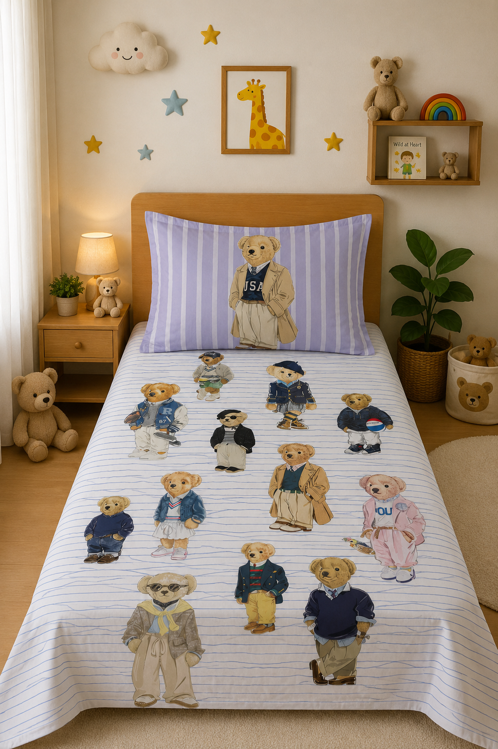 Polo Bear 100% Cotton Single Bedsheet – 300 TC
