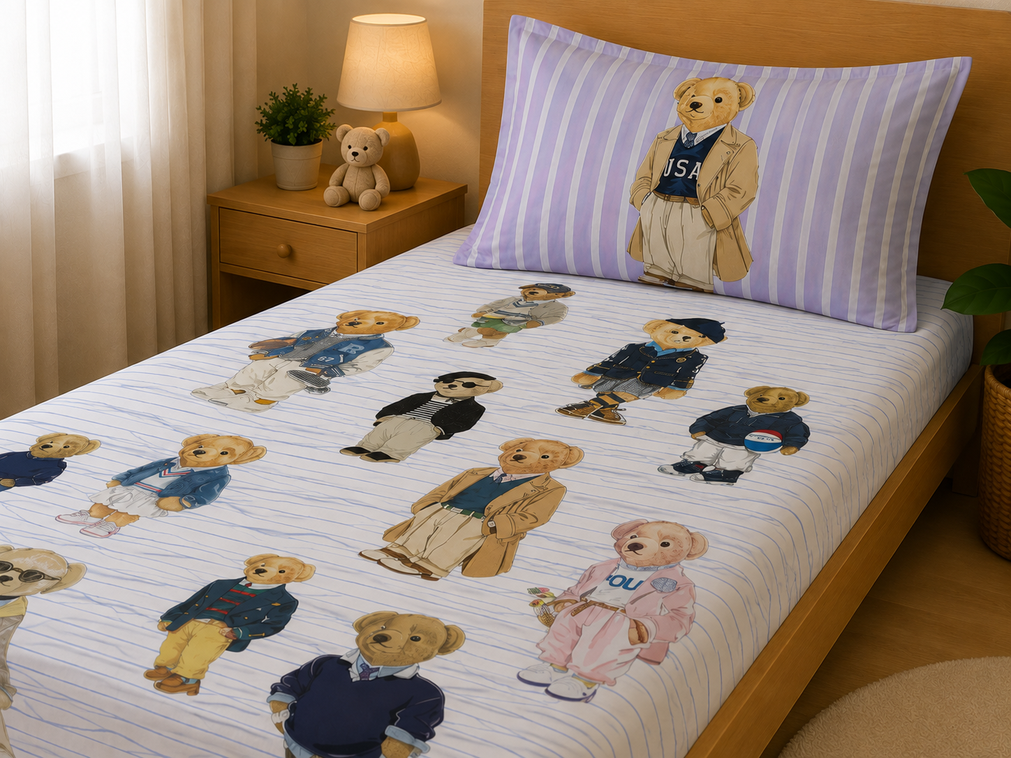 Polo Bear 100% Cotton Single Bedsheet – 300 TC