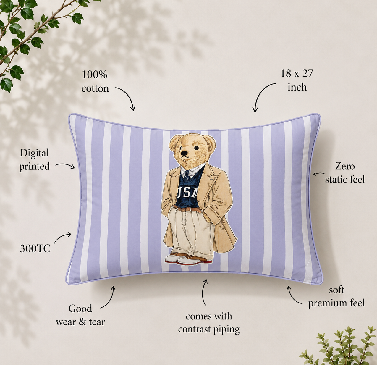 Polo Bear 100% Cotton Single Bedsheet – 300 TC