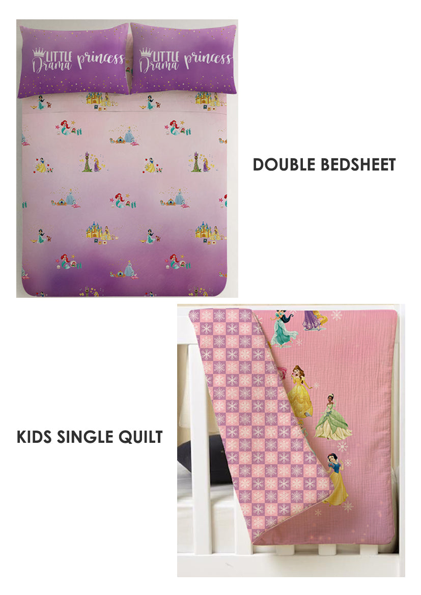 Princess Kids Room Combo – King Size Bedsheet + Reversible Kids Quilt