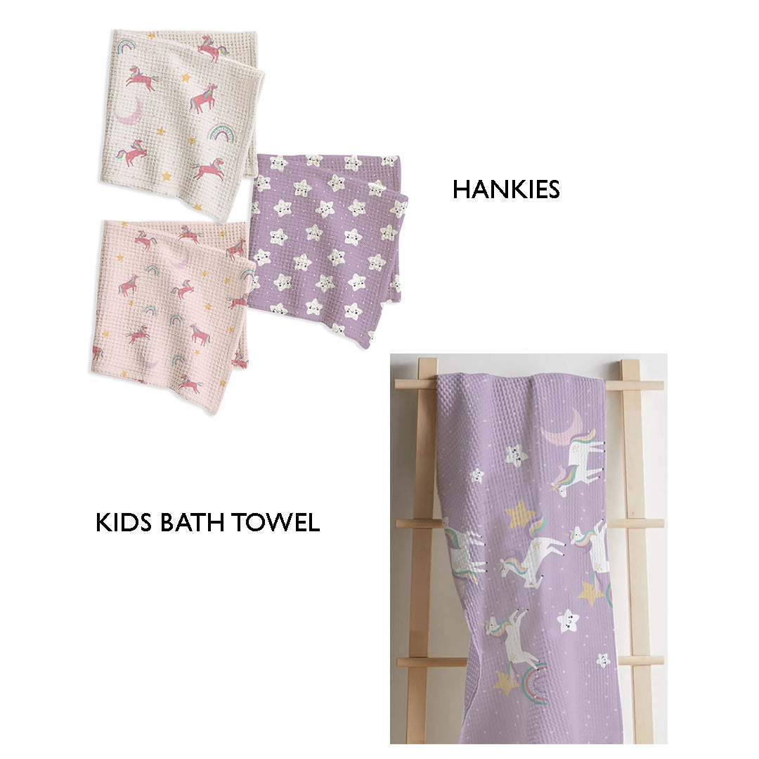 Magical Unicorn Kids Bath Linen Combo – Kids Towel + Hankies
