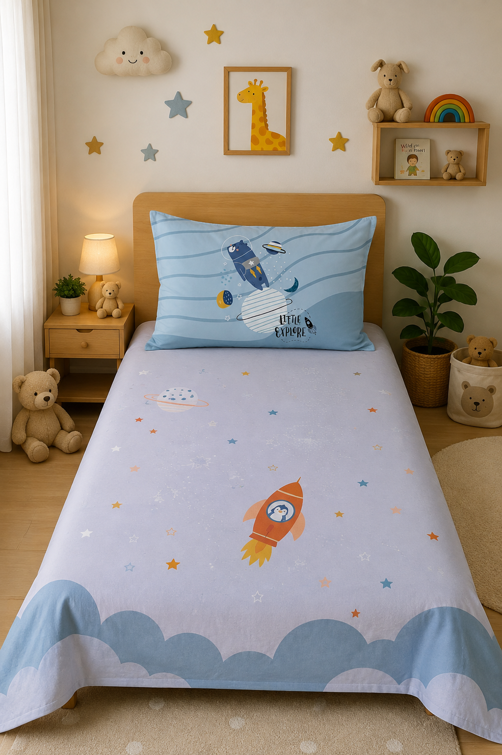 The Space Station 100% Cotton Single Bedsheet – 300 TC