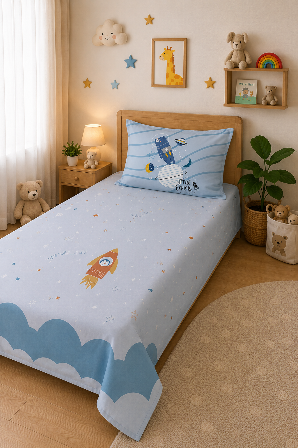 The Space Station 100% Cotton Single Bedsheet – 300 TC
