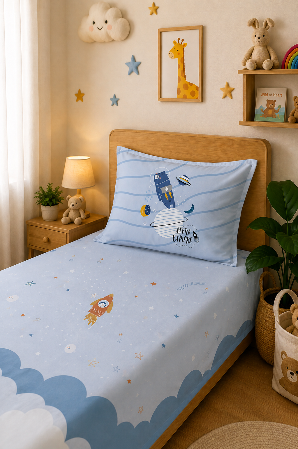 The Space Station 100% Cotton Single Bedsheet – 300 TC