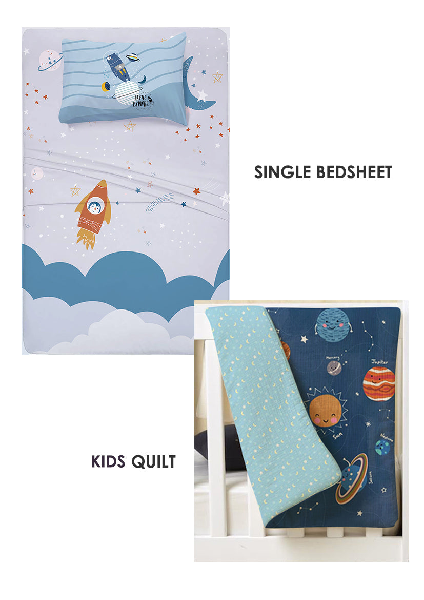 Space Adventure Single Bedsheet + Single Quilt Comb