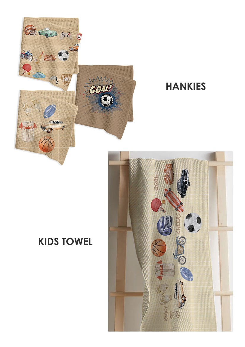 Sports Kids Bath Linen Combo – Kids Towel + Hankies