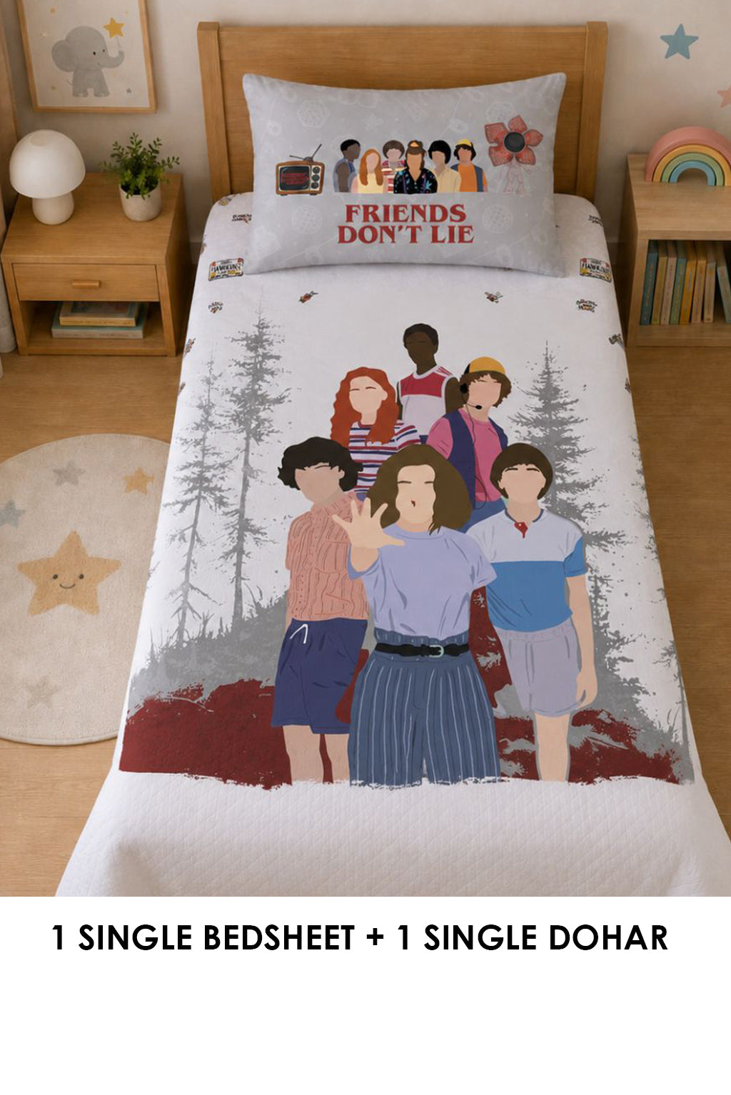 Stranger Things Kids Single Bedsheet & Dohar Combo