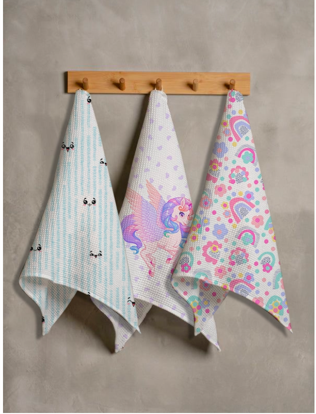 Unicorn Waffle Hand Towel Set – Set of 3