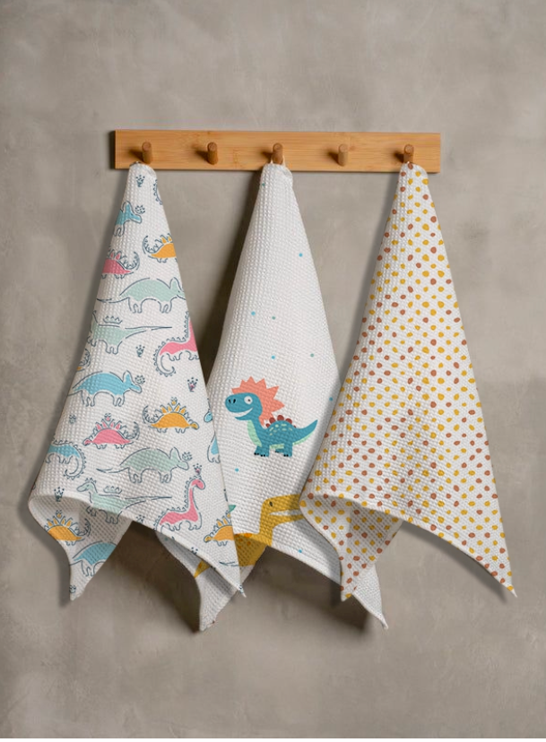 Dino Waffle Hand Towel Set – Set of 3