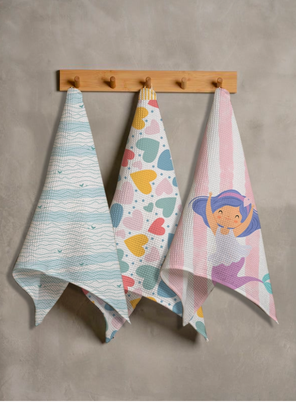Mermaid Waffle Hand Towel Set – Set of 3