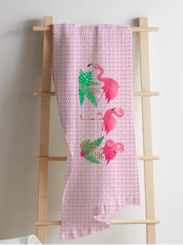 Flamingo Waffle Bath Towel – 100% Cotton