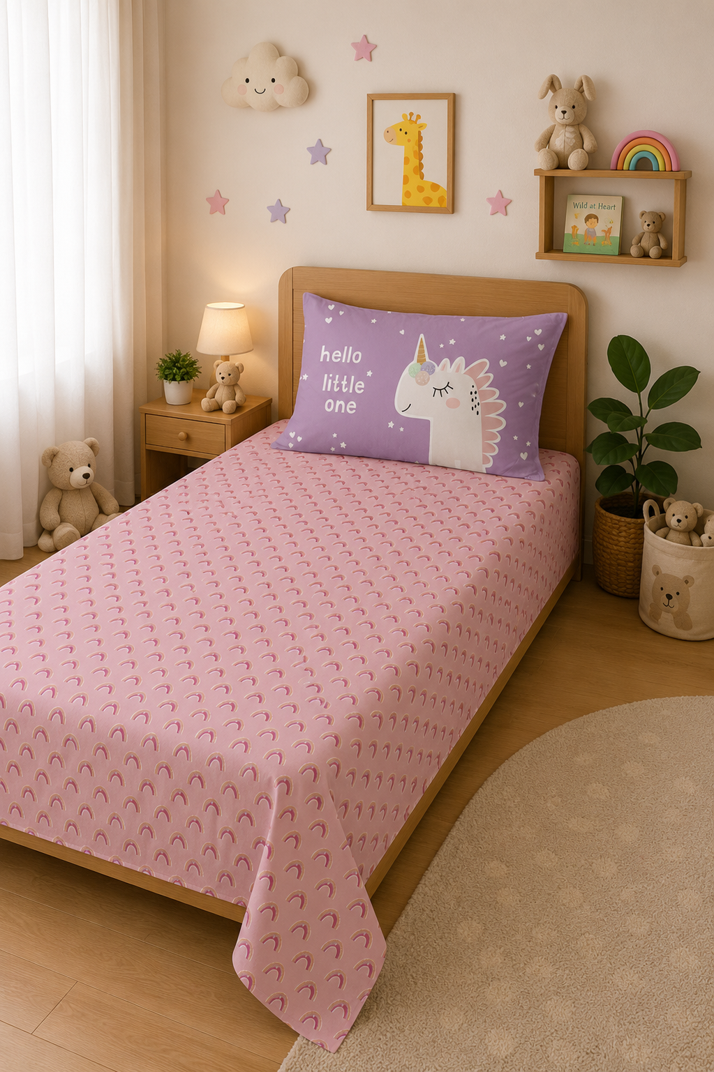 The Magical Unicorn 100% Cotton Single Bedsheet – 300 TC