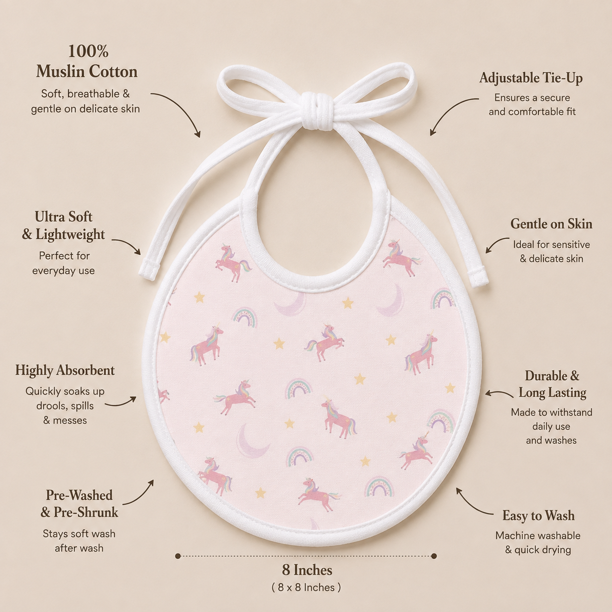 Unicorn Muslin Bib – Set of 3