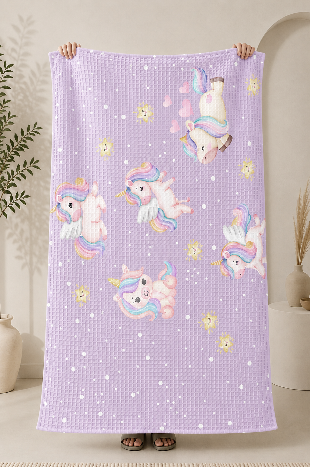 Magical Unicorn Waffle Bath Towel – 100% Cotton
