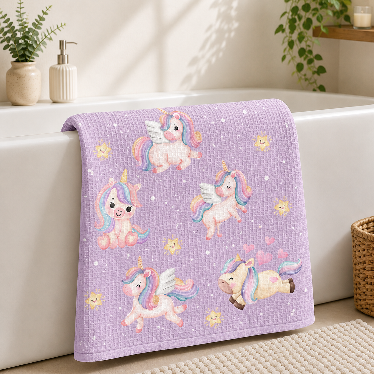 Magical Unicorn Waffle Bath Towel – 100% Cotton